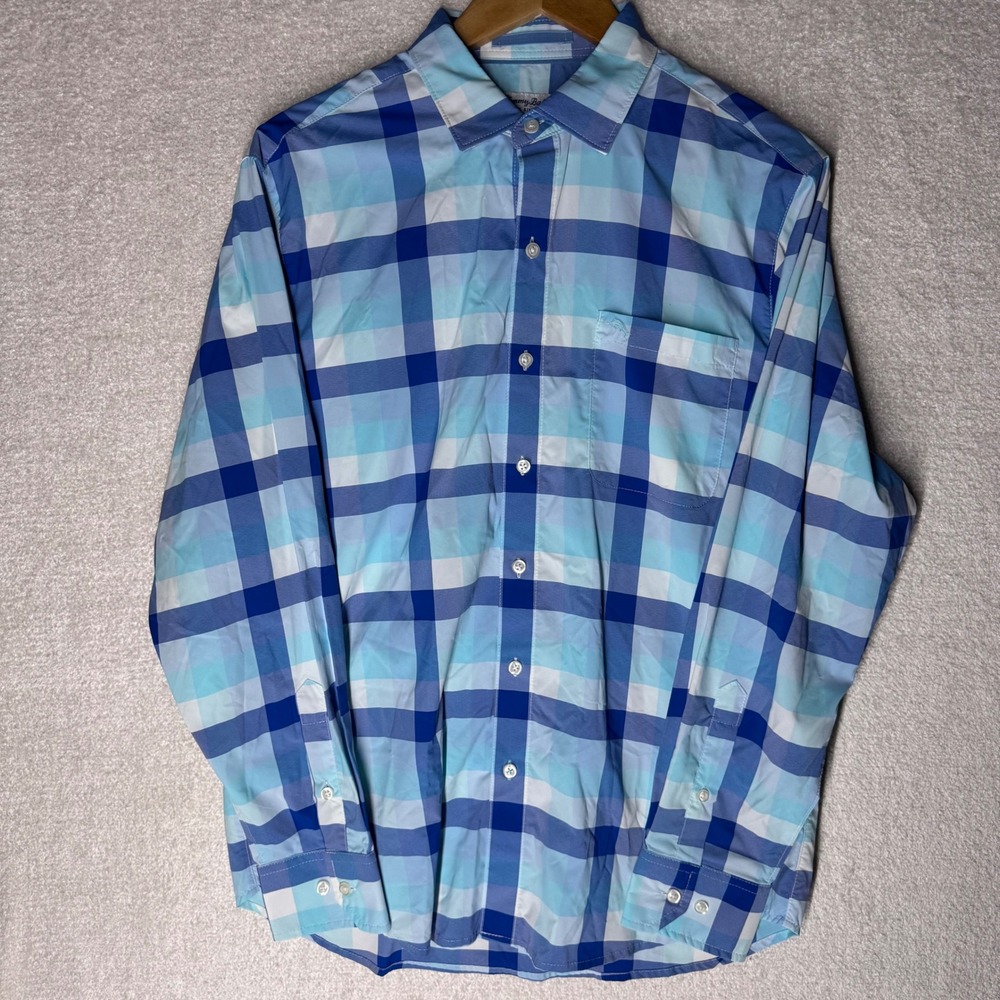 Tommy Bahama The Siesta Key Men's M Blue Plaid Stretch Performance Button Shirt